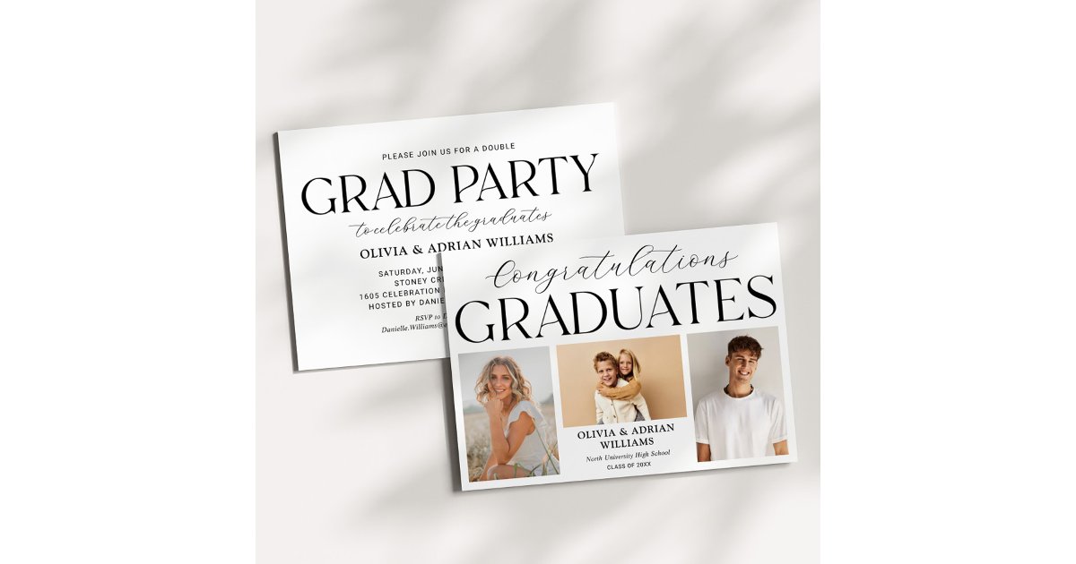 Gradtwin Logo Modern Twin Graduates Photo Grad Party Invitation | Zazzle