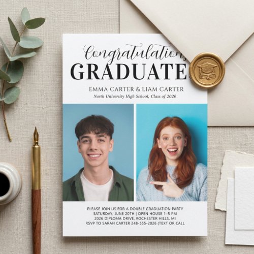 Modern Twin Graduates Photo Graduation Party