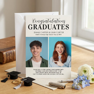 Modern Twin Graduates Photo Graduation Party Invitation Postcard