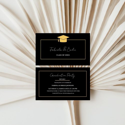 Modern Twin Graduation Name Card Insert Gold Frame