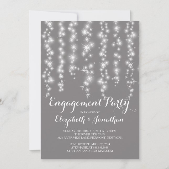 Modern Twinkle Lights Engagement Party Invitation (Front)