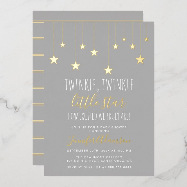 Modern Twinkle Little Star Baby Shower Foil Invitation (Front/Back)