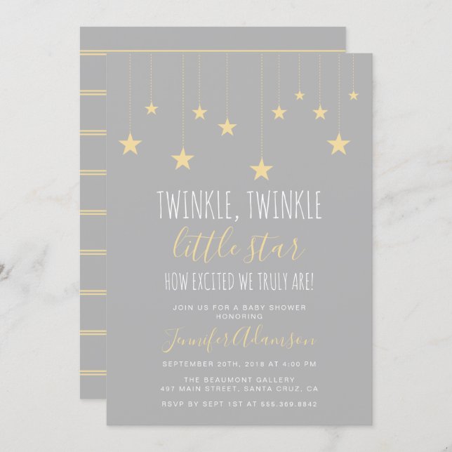 Modern Twinkle Little Star Baby Shower Invitation (Front/Back)