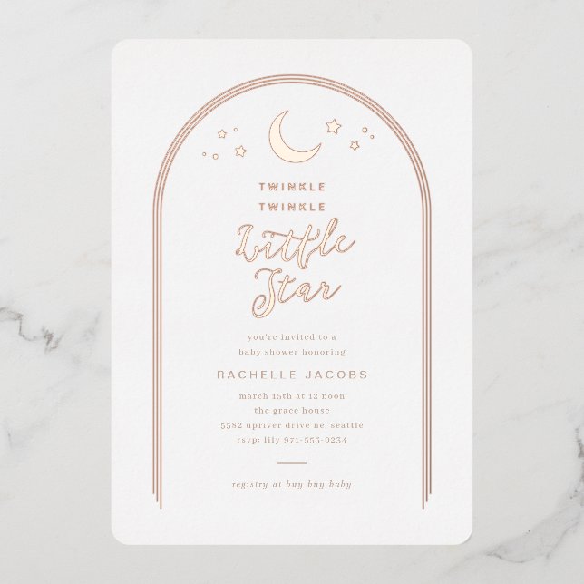 Modern Twinkle Little Star Baby Shower Rose Gold Foil Invitation (Front)