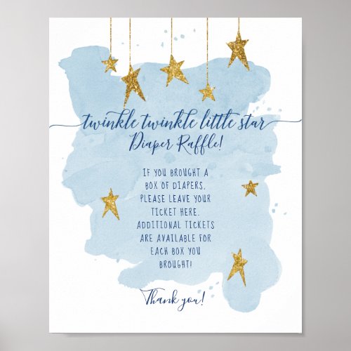 Modern Twinkle Little Star Blue Diaper Raffle Sign