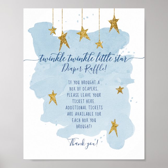 Modern Twinkle Little Star Blue Diaper Raffle Sign (Front)