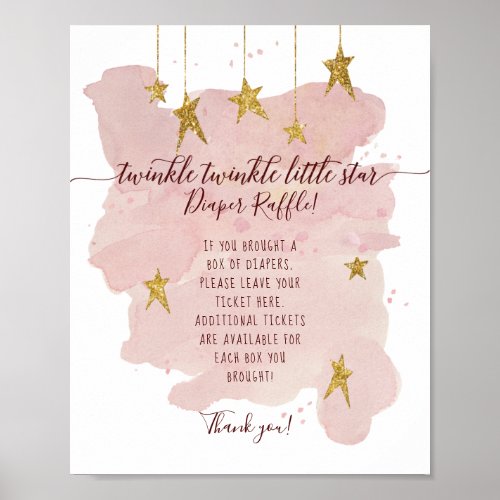 Modern Twinkle Little Star Pink Diaper Raffle Sign