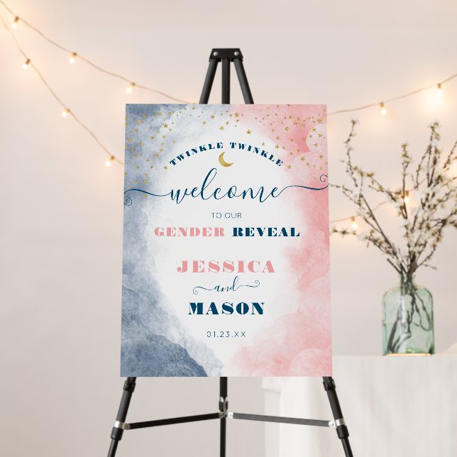 Modern Twinkle Twinkle Gender Reveal Welcome Sign (In Situ (Stand))