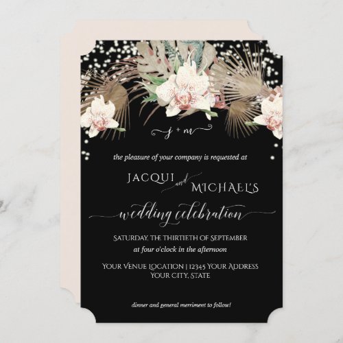 Modern Twinkle White Orchid Floral BOHO Tropical Invitation