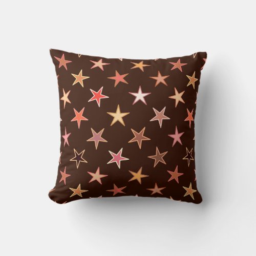 Modern Twinkling Stars Chocolate Brown and Tan Throw Pillow