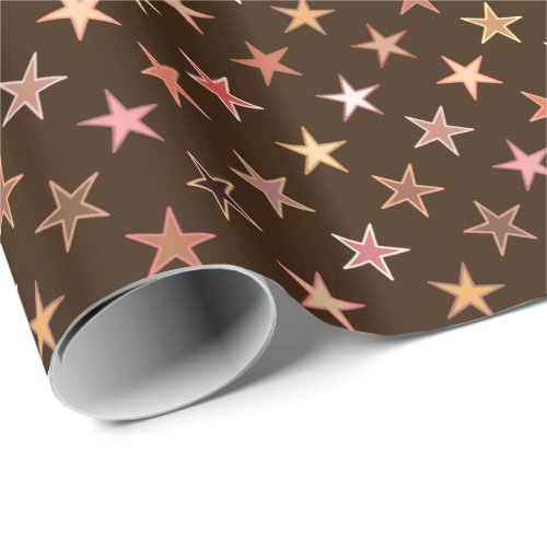Modern Twinkling Stars Chocolate Brown and Tan Wrapping Paper