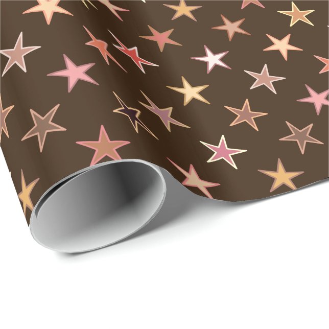 Modern Twinkling Stars, Chocolate Brown and Tan Wrapping Paper (Roll Corner)