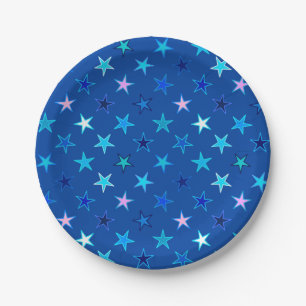 Modern Twinkling Stars, Cobalt Blue and Turquoise Paper Plates