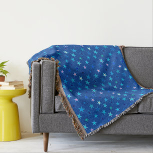 Modern Twinkling Stars, Cobalt Blue and Turquoise Throw Blanket