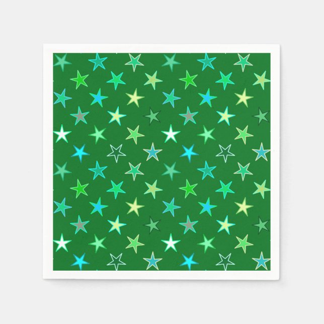 Modern Twinkling Stars, Emerald and Lime Green Napkins (Front)