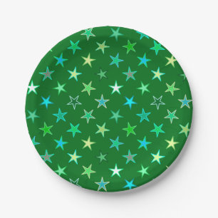 Modern Twinkling Stars, Emerald and Lime Green Paper Plates