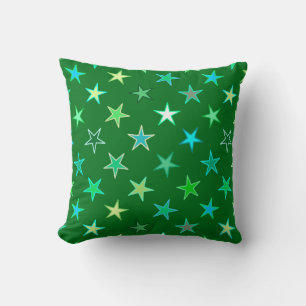 Modern Twinkling Stars, Emerald and Lime Green Throw Pillow