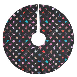 Modern Twinkling Stars, Jewel Colors on Black Brushed Polyester Tree Skirt