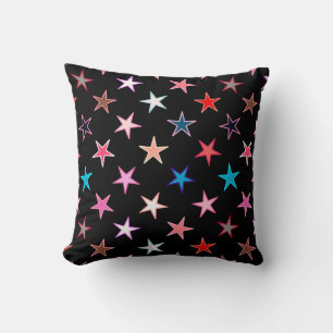 Modern Twinkling Stars, Jewel Colors on Black Throw Pillow