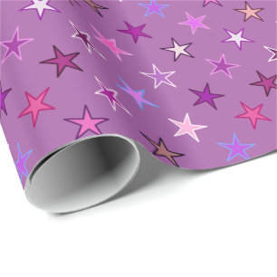 Modern Twinkling Stars, Violet, Plum and Pink Wrapping Paper