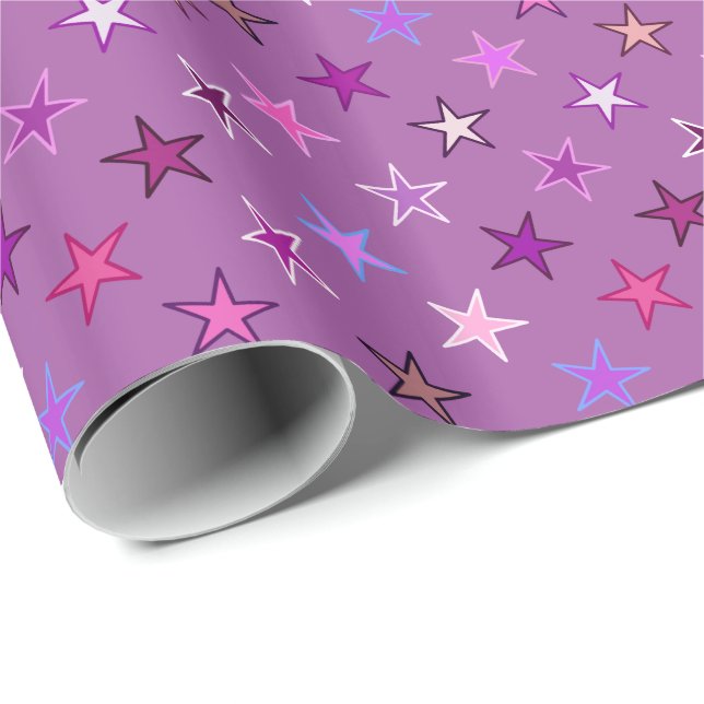Modern Twinkling Stars, Violet, Plum and Pink Wrapping Paper (Roll Corner)