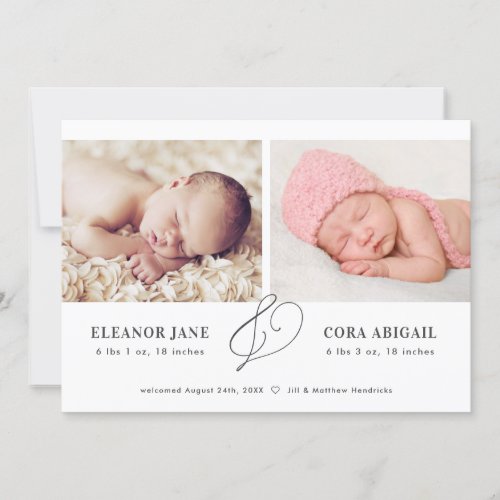 Modern Twins Birth Announcement