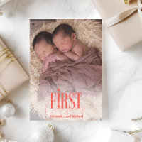 Modern Twins First Christmas Custom Photo