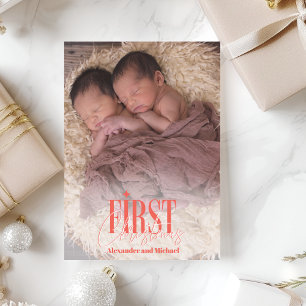 Modern Twins First Christmas Custom Photo Holiday Card