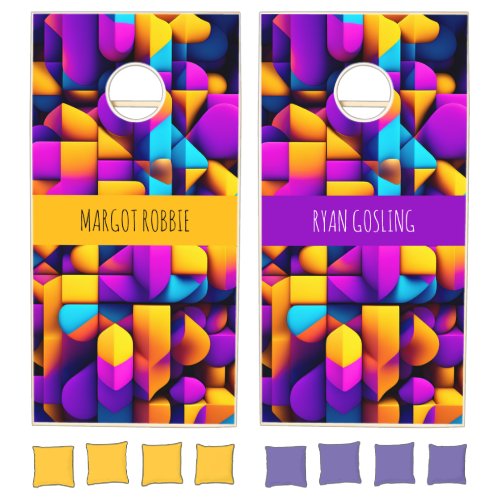 Modern twitch 3D Yellow Violet Isometric Pattern Cornhole Set