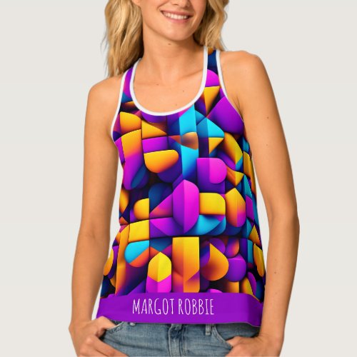 Modern twitch 3D Yellow Violet Isometric Pattern Tank Top