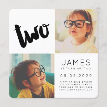 Modern Two 2nd Birthday Party Boy Girl Photo Card by Pip_Gerard at Zazzle