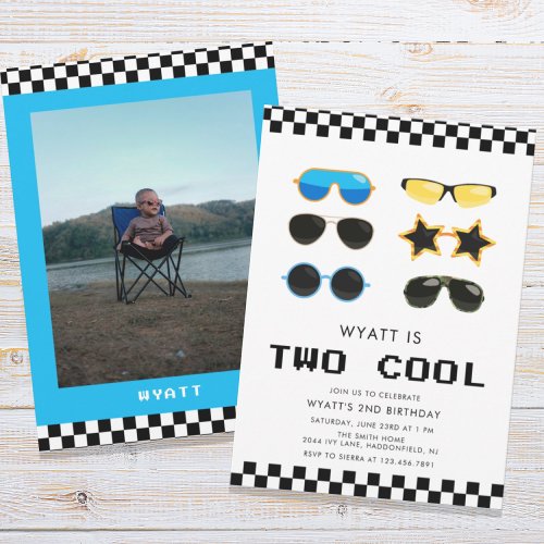 Modern Two Cool Sunglasses  Boy 2nd Birthday  Invitation