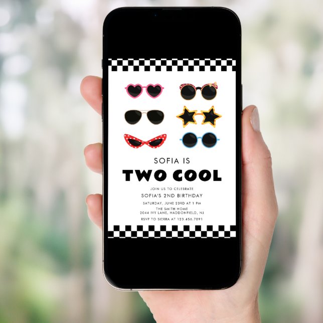 Modern Two Cool Sunglasses Girl 2nd Birthday  Invitation (Front Digital)