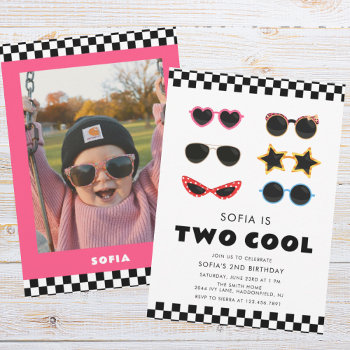Modern Two Cool Sunglasses Girl 2nd Birthday  Invitation by PrintedbyCharlotte at Zazzle