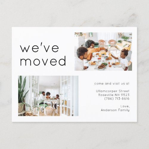 Modern Two Family Photo Minimalist Moving Announcement Postcard