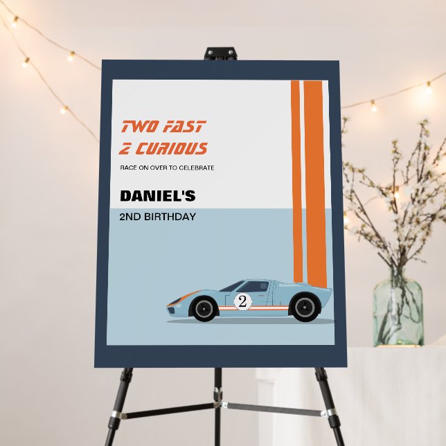 Modern Two Fast Race Car Boy 2nd Birthday  Foam Board (In Situ (Stand))