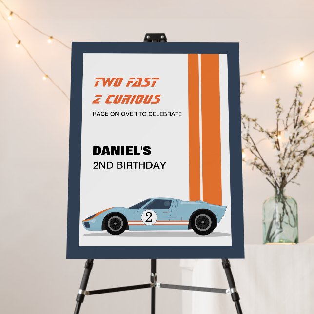 Modern Two Fast Race Car Boy 2nd Birthday Foam Board (In Situ (Stand))