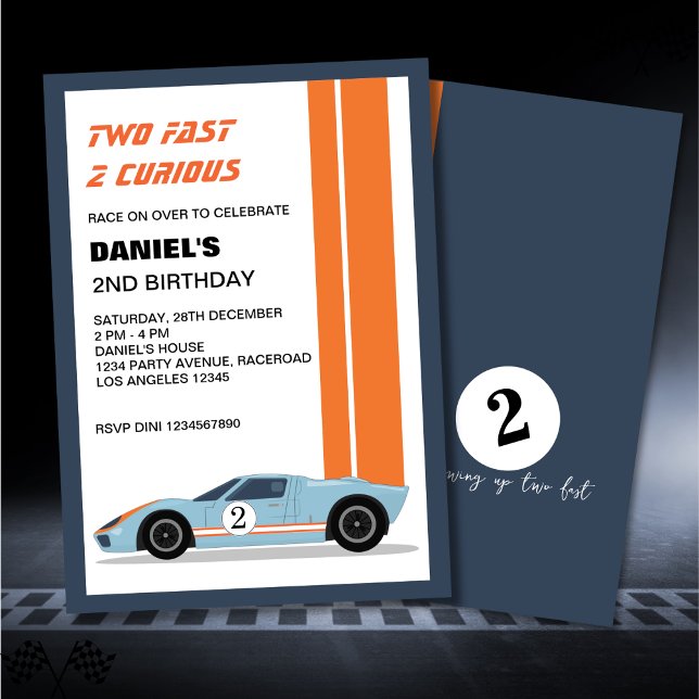 Modern Two Fast Race Car Boy 2nd Birthday Invitation (Creator Uploaded)