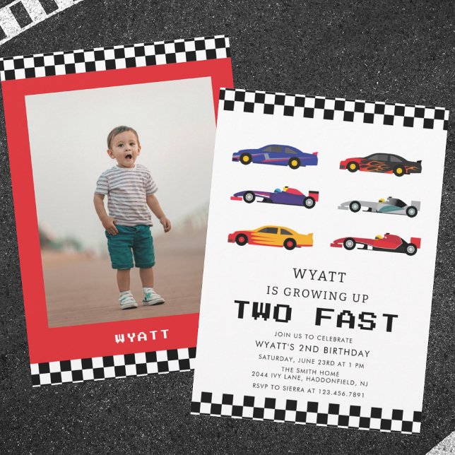 Modern Two Fast Racecar Boy 2nd Birthday Invitation (Creator Uploaded)