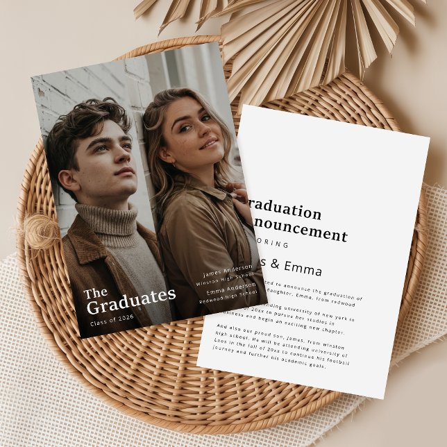 Modern Two Graduates Double Graduation Announcement (Creator Uploaded)