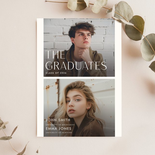 Modern Two Graduates Double Joint Graduation Party Invitation (Creator Uploaded)