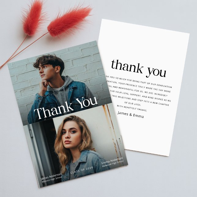 Modern Two Graduates Double Joint Graduation Thank You Card (Creator Uploaded)