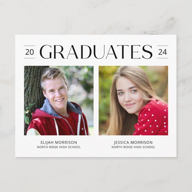 Modern Two Graduates Joint Graduation Photo Postcard (Front)