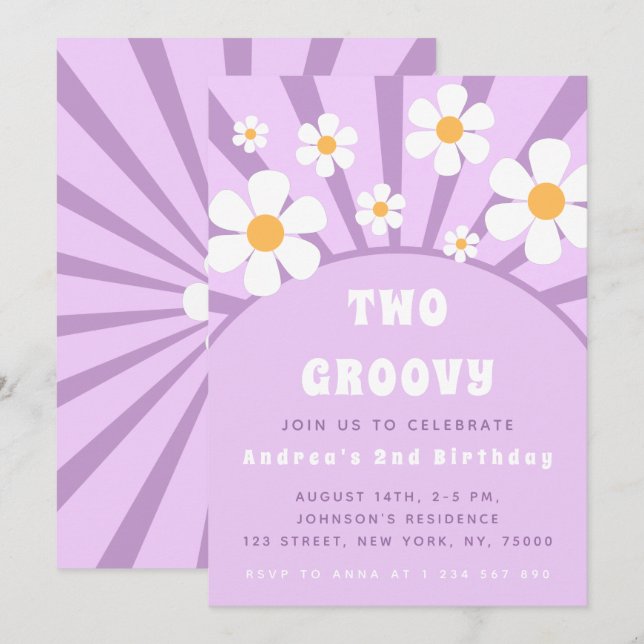 Modern Two Groovy Retro Sunshine First Birthday In Invitation (Front/Back)