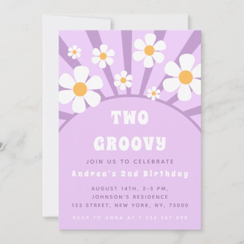 Modern Two Groovy Retro Sunshine First Birthday Invitation