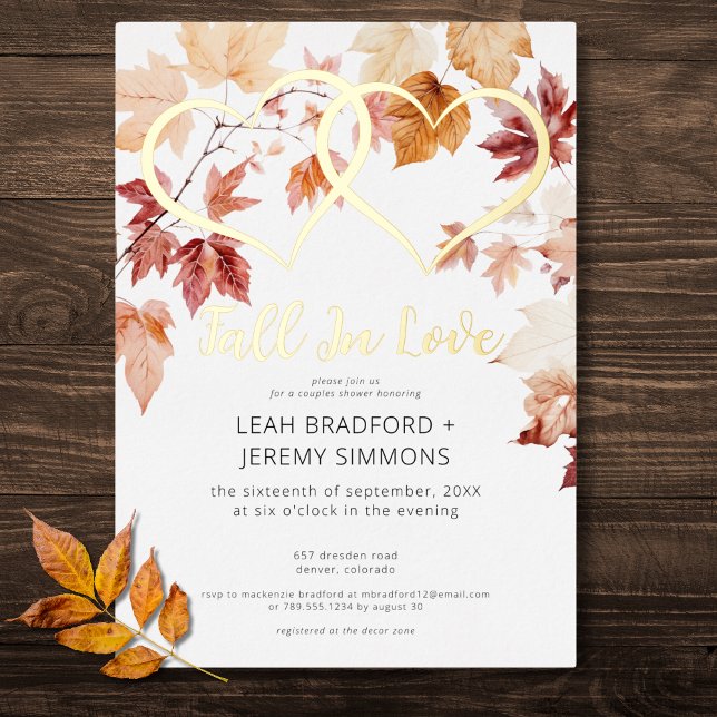 Modern Two Hearts Fall In Love Couples Shower Foil Invitation (Modern Two Hearts Fall In Love Couples Shower Foil Invitation)
