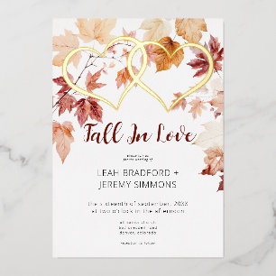 Modern Two Hearts Fall In Love Wedding Foil Invitation