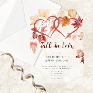 Modern Two Hearts Fall In Love Wedding Vellum Invitations
