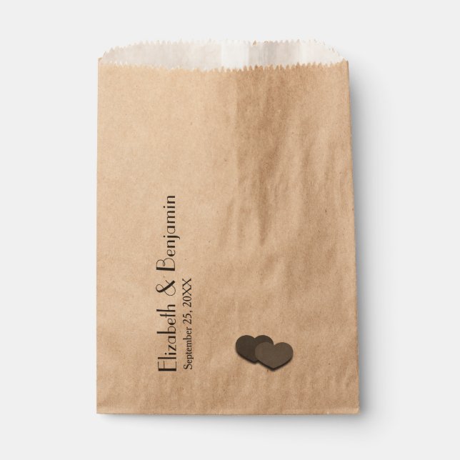 Modern Two Hearts Personalized Names Date Wedding Favor Bag (Front)