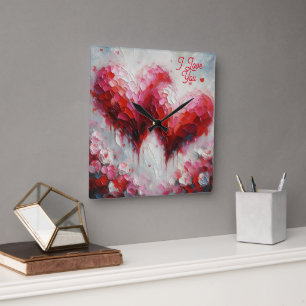 Modern Two Hearts Romantic Valentine Sentimental Square Wall Clock